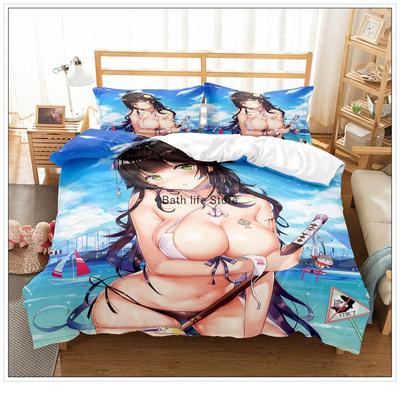 Azur Lane Duvet Cover Set Cute Sexy Girl Comforter Bedding Set Double Size Kids Cartoon Bed Linen No Bed Sheet