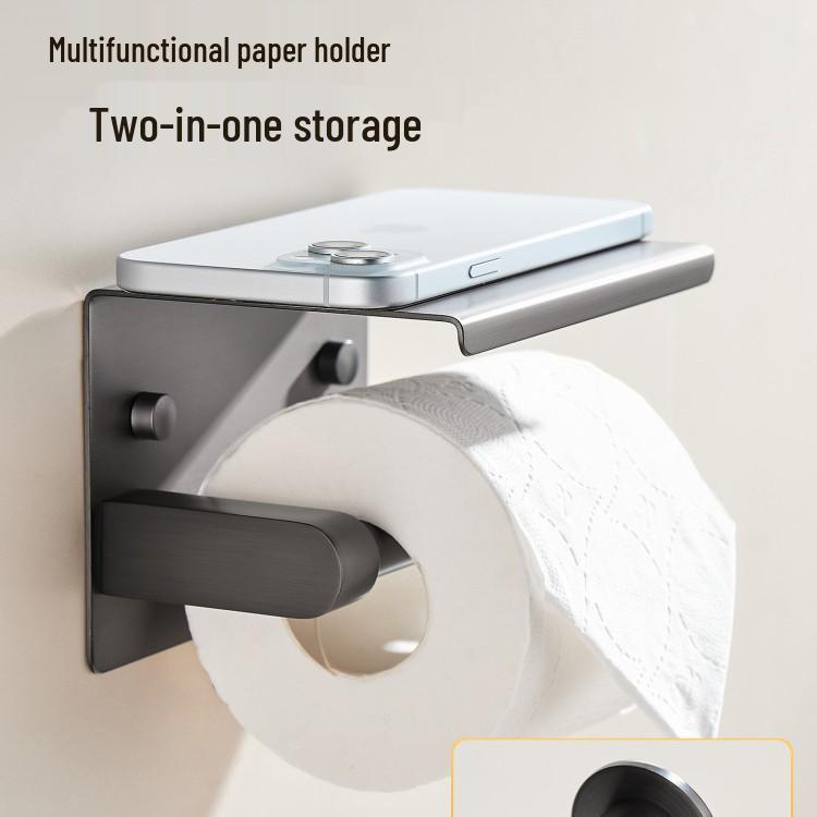 Stainless Steel Bathroom Tissue Holder with Phone Shelf