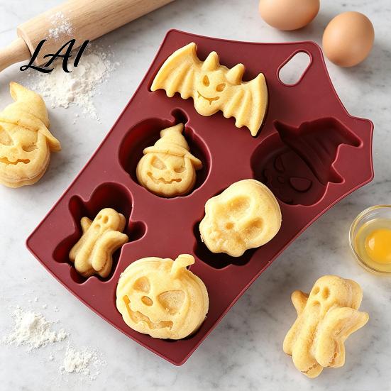 Halloween Snack Making Tools Silicone Baking Mold Pumpkin Ghost Bat Skull Cake Pan Non Durable Heat Resistant Stick Chocolate Fondant Maker