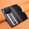 Luxury Genuine Leather Crocodile Flip Case For Huawei Mate X6 X5 X3 Smart View Window Invisible Metal Kickstand Case Cover