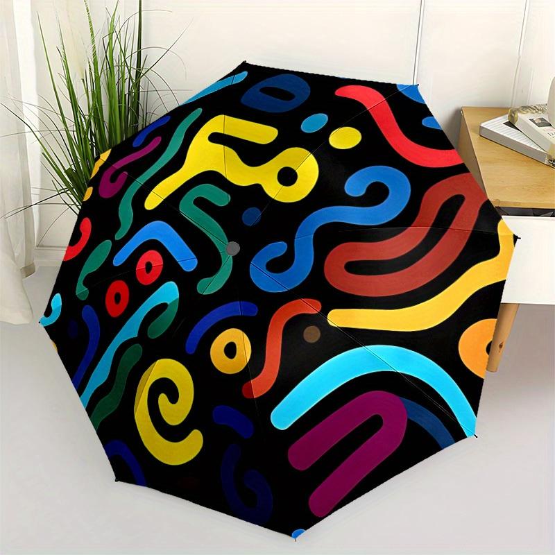 1pc Abstract Patterns Automatic Open/close Folding Compact Umbrella, 8 Rib Sturdy Canopy, Lightweight Portable, Everyday Use, Gift,,113