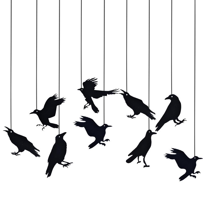 Halloween Schwarzer Krähe Vogelkäfig Hängende Girlande Papieranhänger, Horror Stil Party Heimdeko Requisiten 9pcs crow black