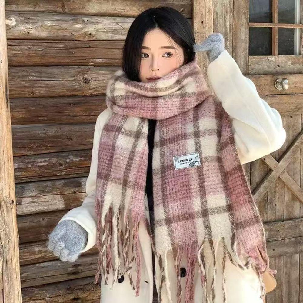 

Soft Winter Cashmere Scarf Warm Mohair Shawl Vintage Thickened Shawl Wrap Cold Weather рожевий