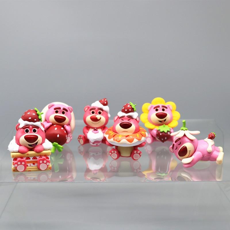 Strawberry Bear Collectible Action Figure Set Cute Pink Toy For Car Decoration