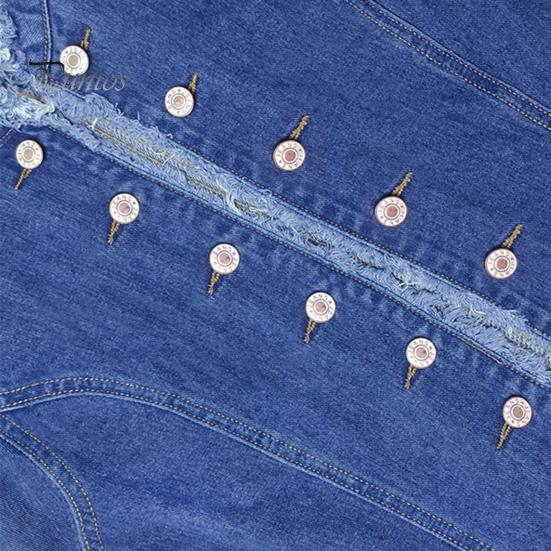 Dámská džínová bunda Dlouhý rukáv Roztřepený lem Elastická džínová bunda Přiléhavý střih na knoflíky Džínový kabát