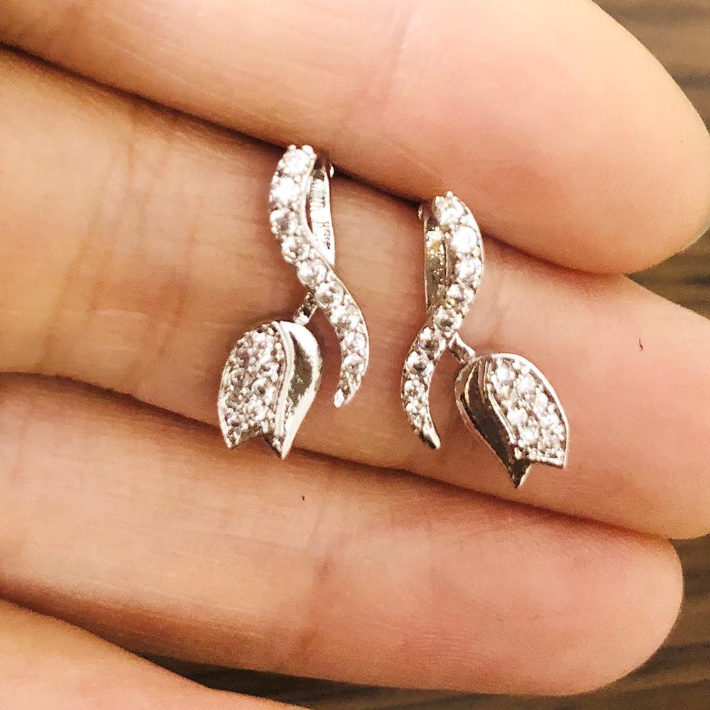 18K Copper and White Gold Tulip Flower Stud Earrings with Zirconia and Full Diamond Micro-inlay for Women