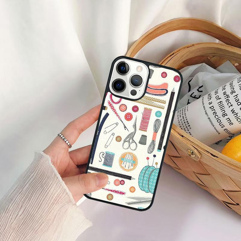 sewing machine tailor elements pattern Phone Case For iPhone 17 Air 16 15 14 11 12 13 Pro MAX Plus coque Cover
