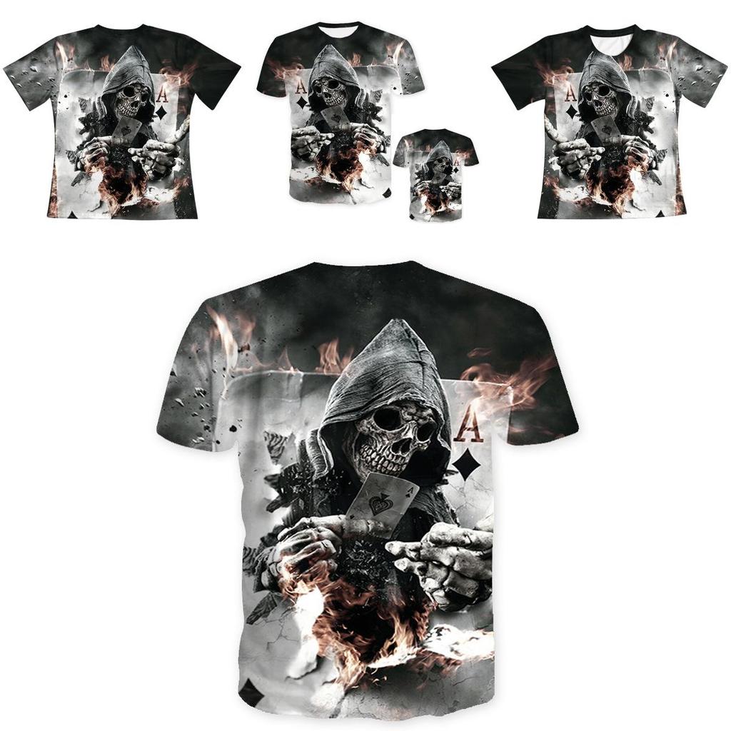 Fashion Men Funny Skull 3d Print T-shirt With Casual Crew Neck And Short Sleeves