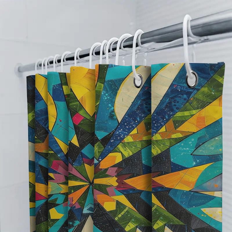 Colorful Geometric Shower Curtain Bathroom Decor Waterproof Fabric Shower Tarpaulin Various Sizes Available (175x203cm)