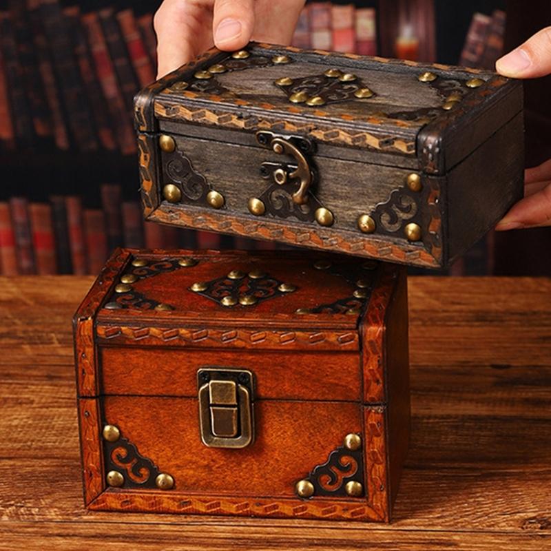 Wood Jewelry Box Organizers With Antique Metal Accent for Home Decoration Gift Storage and Display