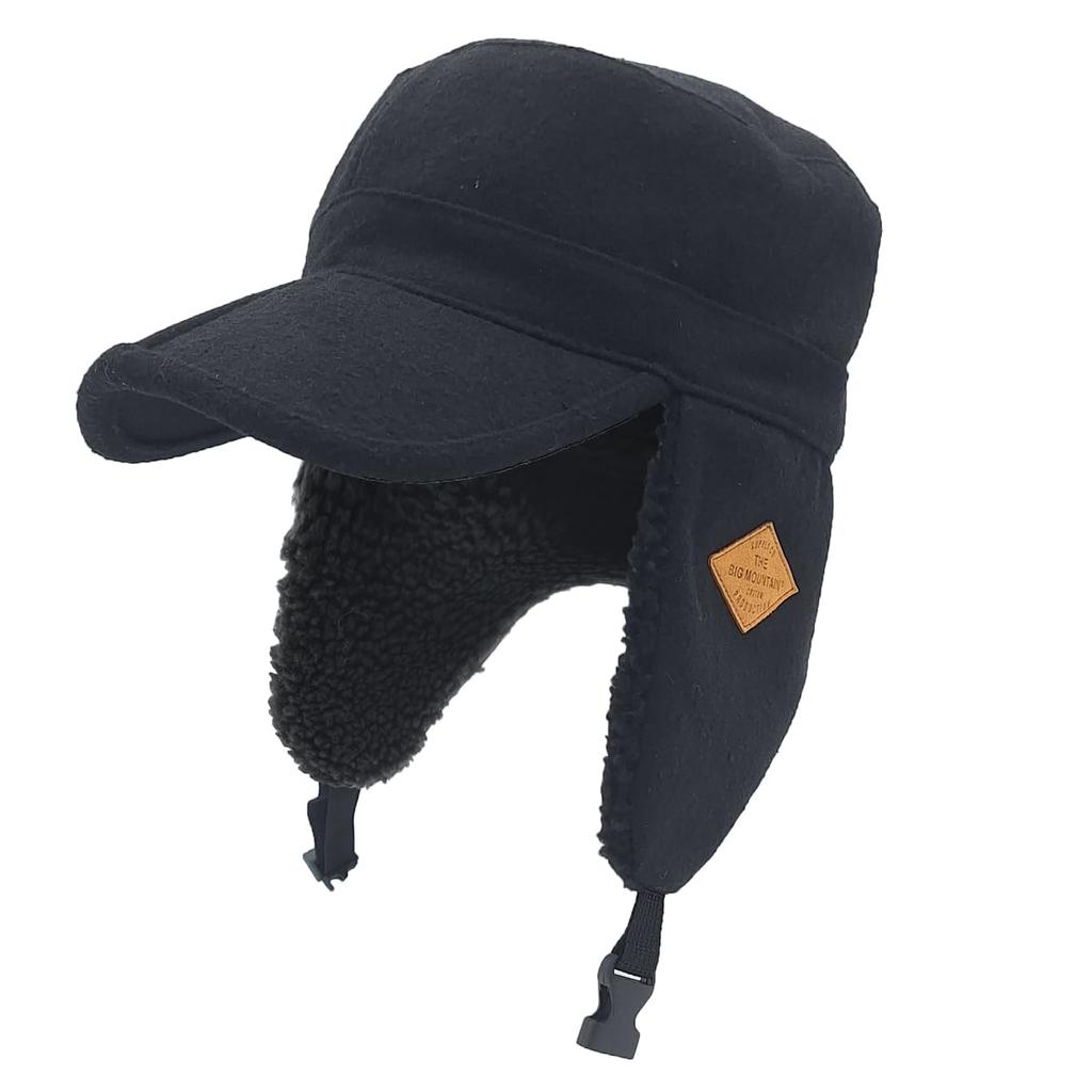 White Field Design Deep Forest Foldable Flip Visor Cap with Ear Outdoor Cap with Inner Boa Flaps, Compact, 2-Way (Black)