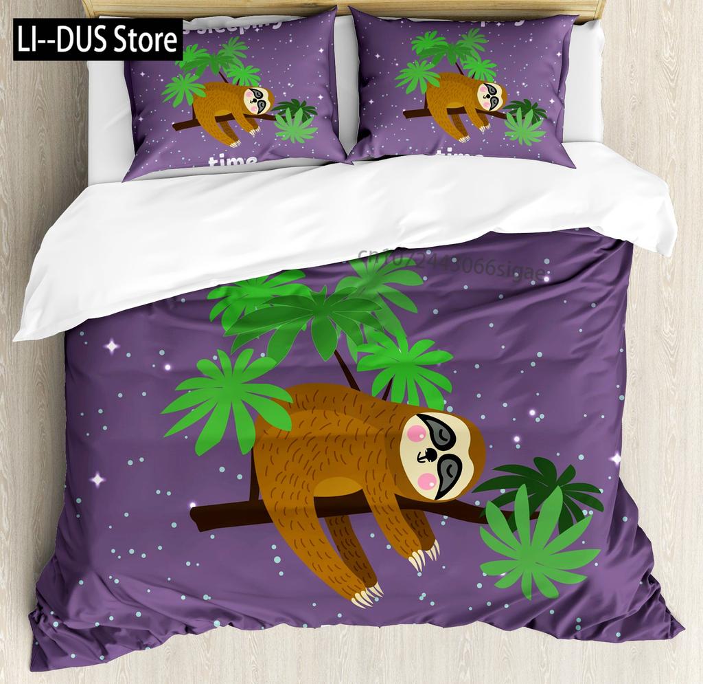 Cartoon Sloth Duvet Cover Bedding Set for Kid Girls Cute Animal Comforter Cover 1 Duvet Cover with 2 Pillowcases King Full Size