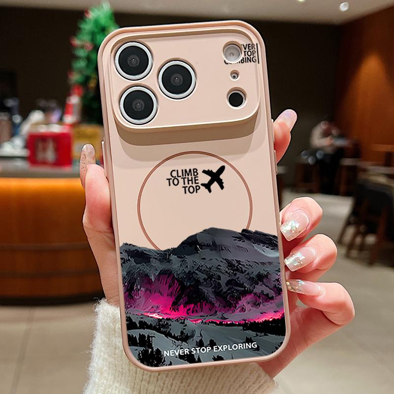 Snowy Mountain Night Scene Pattern Case For iPhone 17 Pro Max Magnetic For Magsafe Skin Feeling Cover For iPhone 16 15 14 13 Pro Max
