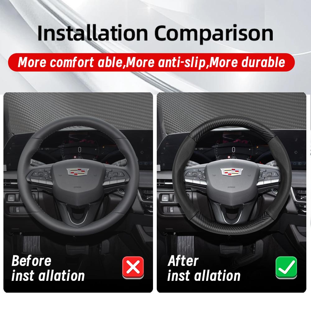 Suitable for Cadillac Breathable Hole Leather Matte Carbon Fiber Texture Steering Wheel Cover Suitable for Cts 2013 Ct4 Carbon Interior Ct5 Xt5 Xt4 X