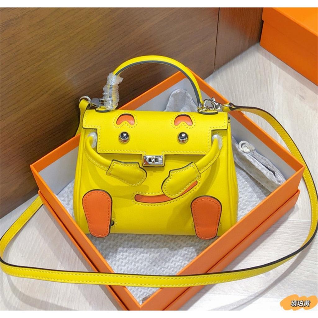 Smiley Bag 2025 New Cute Mini Messenger Bag First Layer Cowhide Shoulder Handbag Spoof Kelli Bag Woman