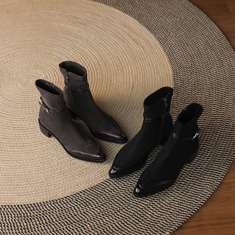 Krazing Po Microfiber Winter Pointed Toe Size 33 Western Boots Size 43 Flock Med Heels Ankle Boots