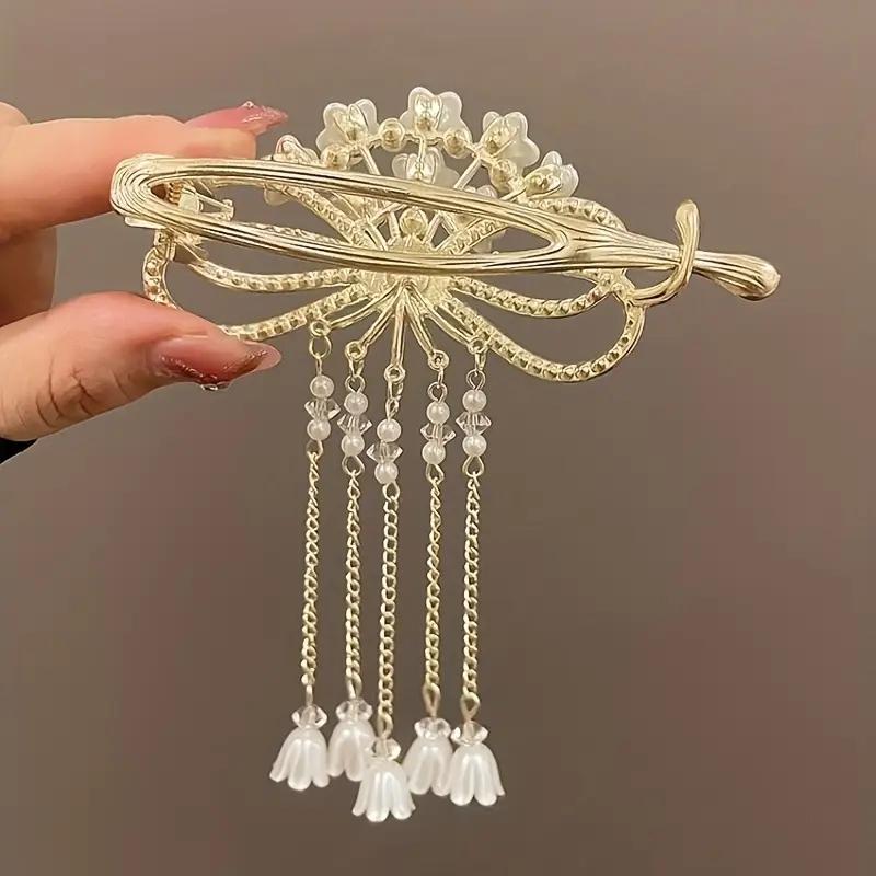 1pc Vintage Rhinestone Hair Clip Elegant Tassel Bow Design for Women Sparkling Holiday Daily Wear Jewelry Accessory