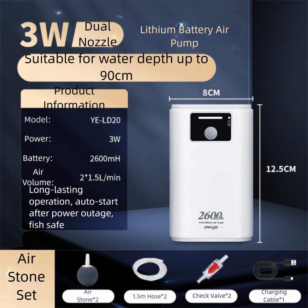 1,5/3/3,5W Aquarium-Luftpumpe USB Wiederaufladbar Geräuscharm Doppelzweck-Luftpumpe Leise Lithium-Batterie Aquarium-Sauerstoffpumpe
