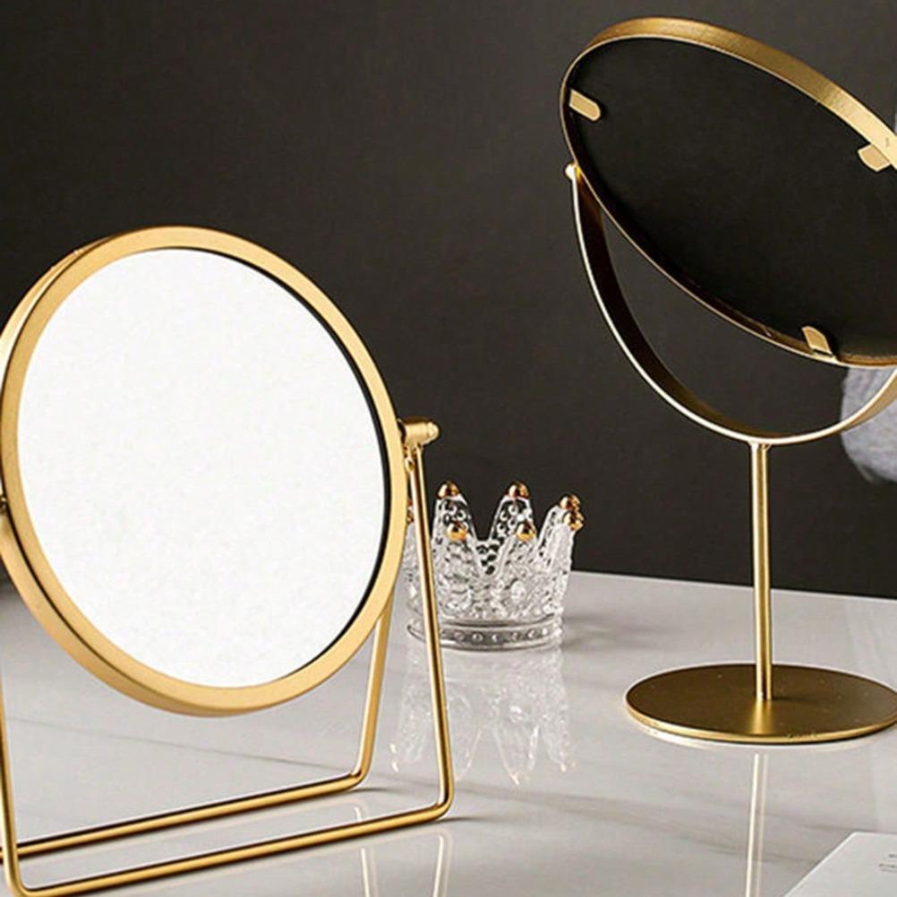 Retro Dressing Table Makeup Mirrors Desktop Portable Rotating Vanity Mirror Metal Wrought Iron Makeup Mirror Room Decoration