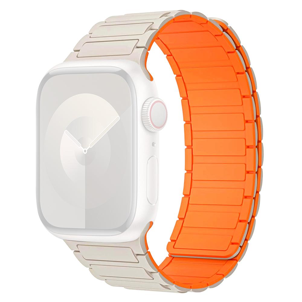 

For Apple Watch 10 46mm/Ultra 2/Ultra 49mm/9 8 7 45mm/SE (2023) SE (2022) SE 6 5 4 44mm/3 2 1 42mm 3 Beads Watch Strap Starlight+Orange