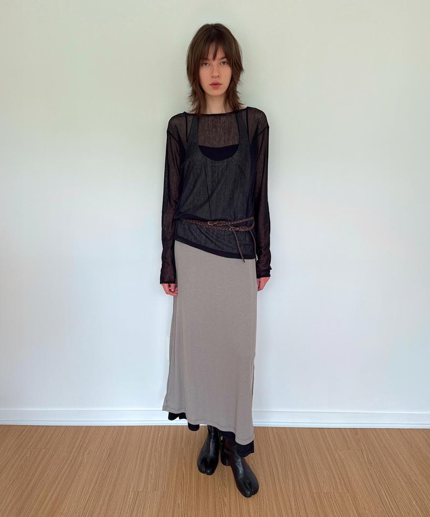 DIAGONAL Lace Point See Through Top (Black)