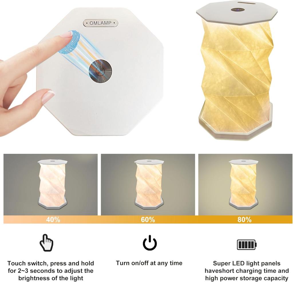 Rotating Foldable Night Light Paper Lantern Portable Atmosphere Light LED Touch Dimmer Bedhead Decoration Gift Table Book Light
