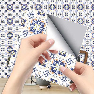Blue Pattern Tile Sticker  Kitchen Backsplash Oil-proof Bathroom Waterproof Home Decor Wall Decals Peel Stick Art Mural