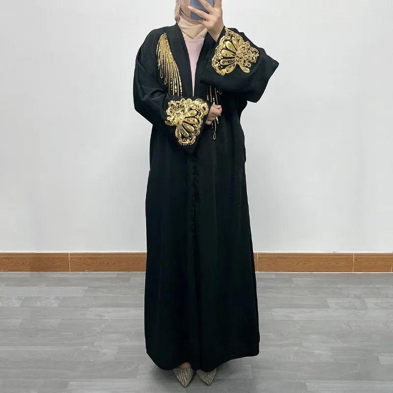F388 Cross-Border Foreign Trade Women clothes Long dress Abaya Dubai Embroidery Lace Zip-up Cardigan Robe in Stock