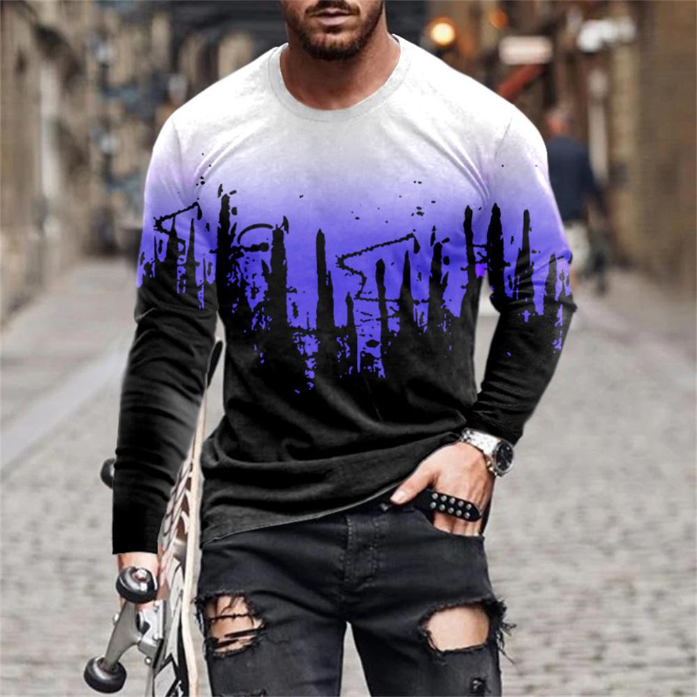 Retro Graffiti 3D-Druck Sommer Herren Rundhals-T-Shirt Lässiges Langarm-T-Shirt Übergroßer Pullover Modetrend Herrenbekleidung