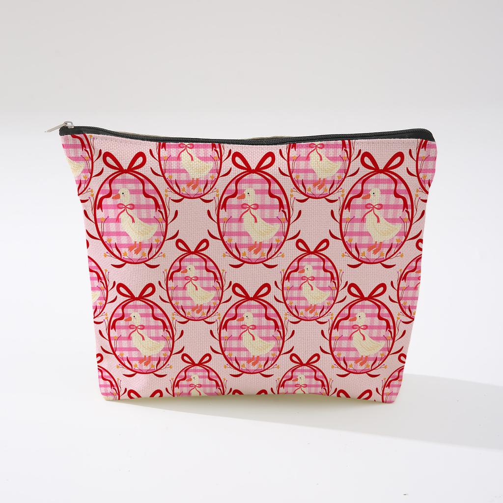Pink Bowknot Zipper Storage Bag Travel Portable Wash Pouch Student Pencil Case Multi-Purpose Organizer for Women
