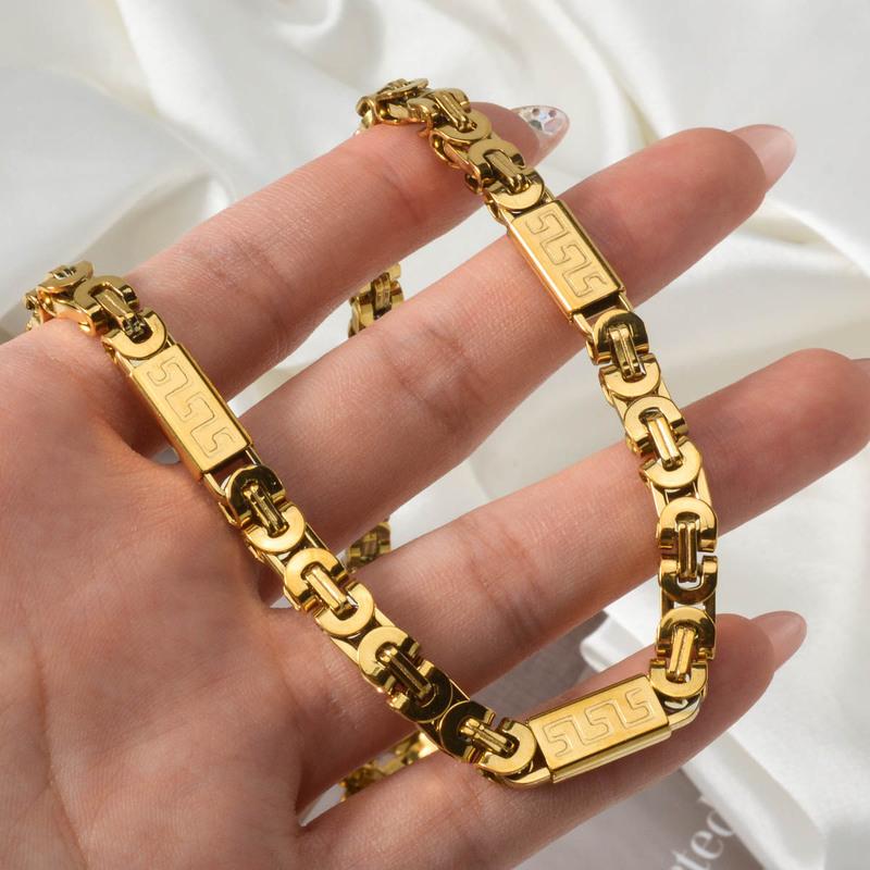 Stainless Steel Hip-hop Style Necklace 7mm Thick Rectangular Link Chain Fashion Jewelry Necklace Suit For Men Women Daily Wear