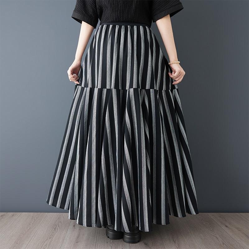 Plus Size High Waist Vintage Stripe Spring Summer Autumn Casual Loose Maxi Long for Woman Skirts Womens Skirt