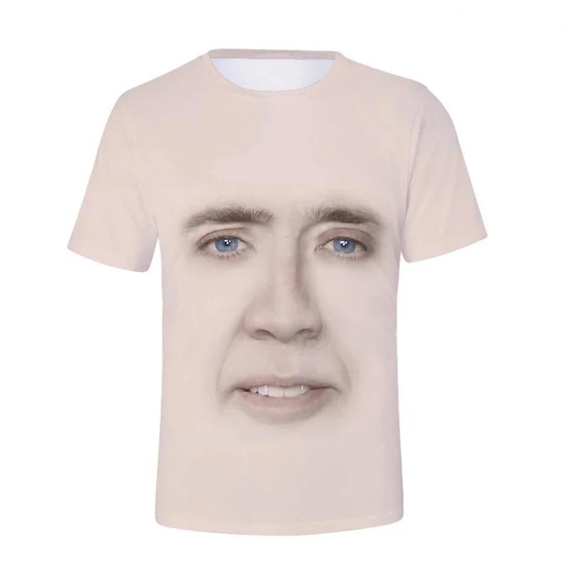 Maglietta Grafica Divertente con Faccia di Nicolas Cage per Uomo T-Shirt 3D Stampa Divertente T-Shirt Moda Streetwear Top Magliette Estive