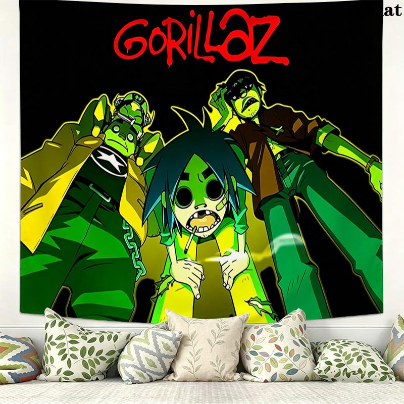 Gorillaz Wall Tapestry Aesthetic Wall Hanging Printed Fabric Blanket Decorative Tapestries for Bedroom Living Room Home Decor