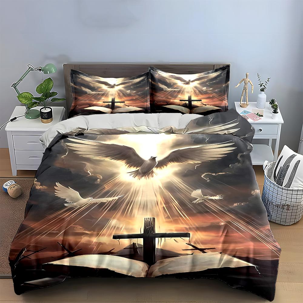 Dove and Cross Design Bedding Set Bedding set (1 duvet cover, 2 pillowcases, duvet not included)