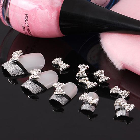 10 Pcs 3D Clear Alloy Rhinestone Bow Tie Nail Art Slices Studs DIY Decorations