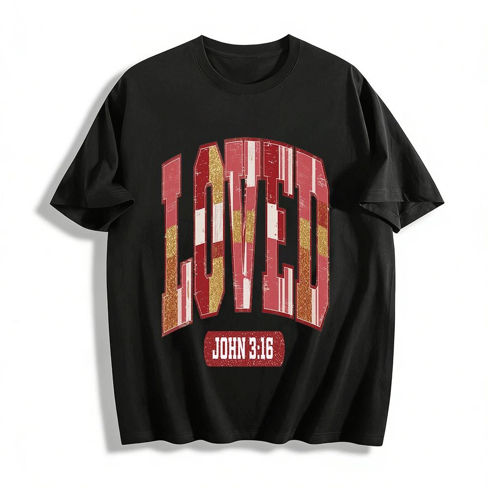 LOVED JOHN 3:16 Retro Varsity Style Christian Graphic Tee Pure cotton T-shirt XXS