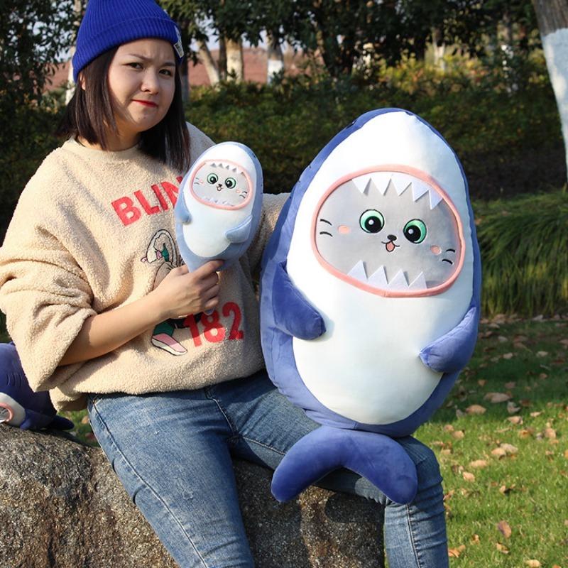 30CM Cat Face Shark Plush Toy Shark Soft Stuffed Doll Shark Pillow Office Pillow Toy Christmas Children's Gifts Stuffed Doll