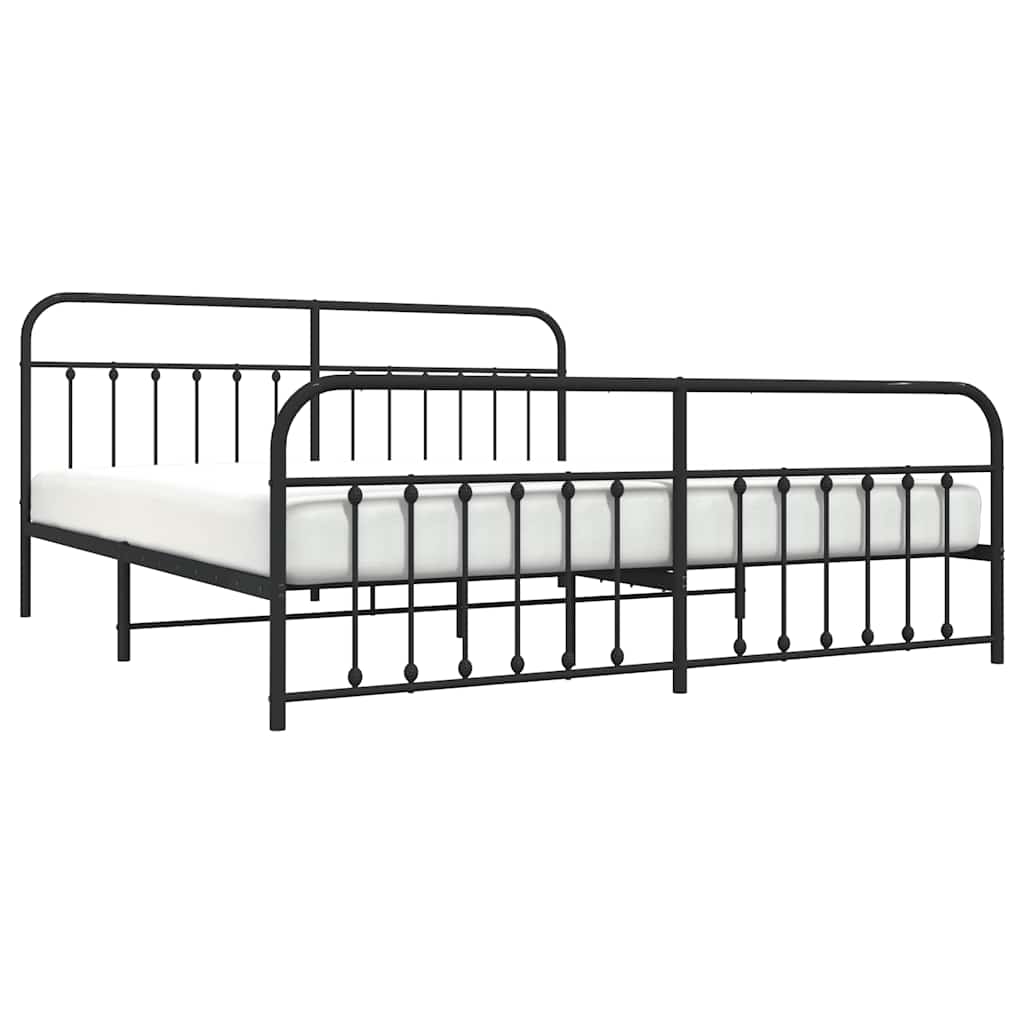 vidaXL Bed Frame with Headboard and Footboard Metal Black 200x200 Cm