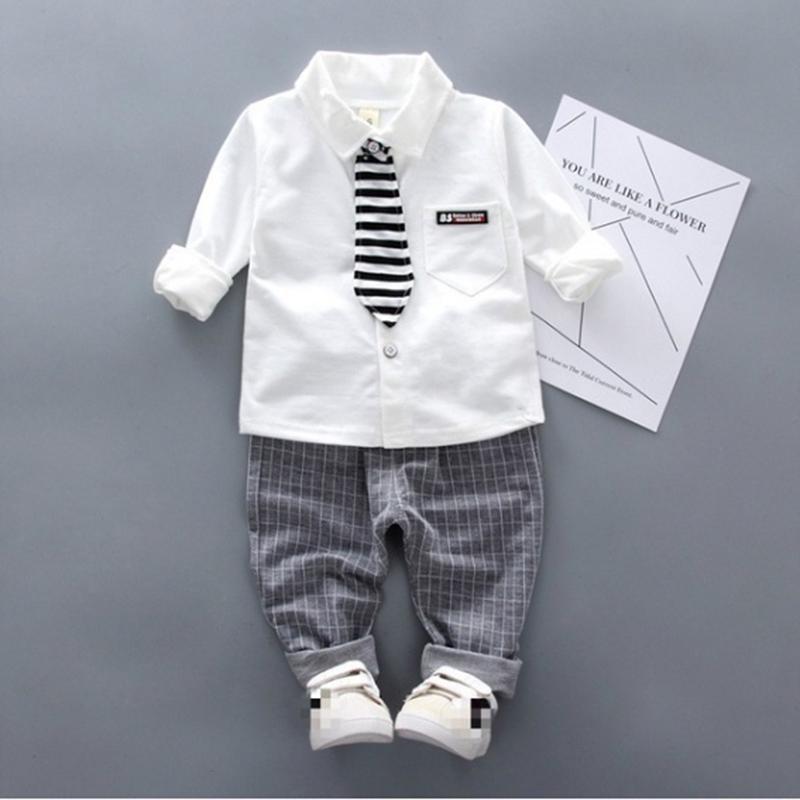 Boys Autumn Clothing Suit Kids Gentleman Boy Tie Shirt + Pants Toddler Baby Boys Outfits Clothes Set