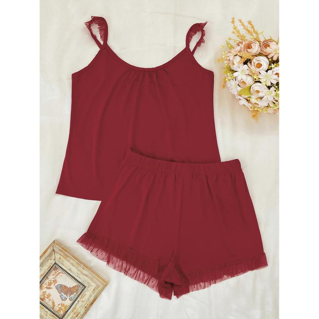 Damen-Hauskleidung, sexy Hosenträger-Shorts mit Spitzenrand, zweiteiliger Pyjama für Damen im Sommer