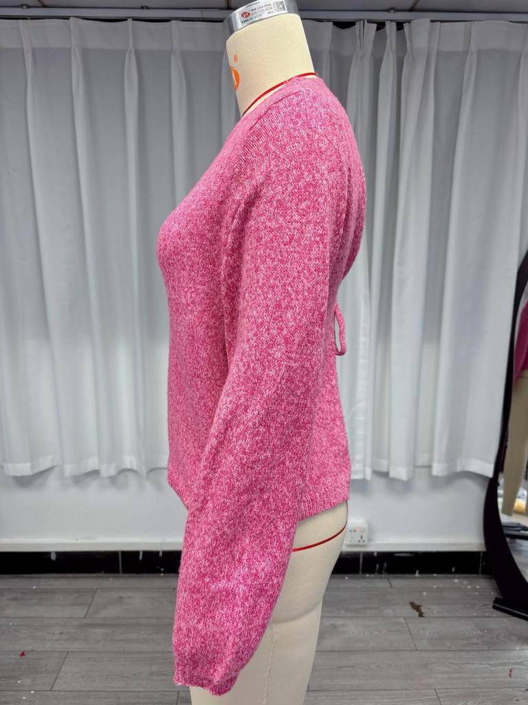 Autumn/Winter Women's Backless Lace-Up Long Sleeve Knitted Sweater