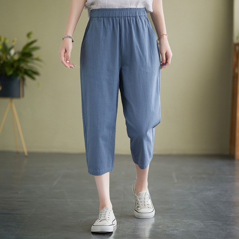 Summer Cotton Linen Capri Pants Women's New Arrival Plus Size Women's Clothing Loose Slim Looking Thin Harem Pants Chubby Girl High Waist Baggy Pants