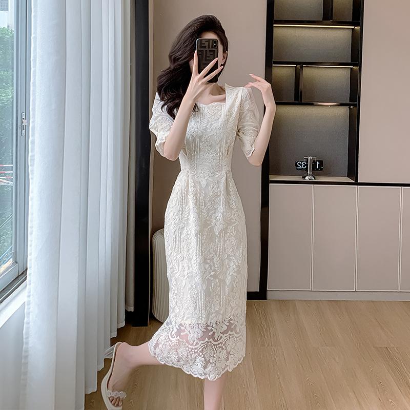 Real Summer Clothes New French Fairy Lace Embroidered Chiffon Temperament Waist Dress Female Real