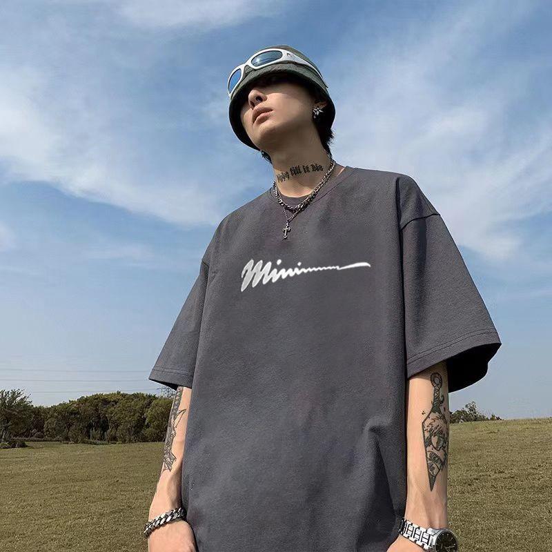 Men Summer Casual Loose Oversize Short Sleeve Round Collar Handsome Teenager Pullover Cotton T Shirt Top