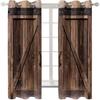 Two Piece Set of Curtains, Metal Grommets. Dark Brown, Barn Wooden Door. Polyester, with Dustproof and Waterproof Properties