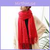 Women Elegant Knitted Solid Scarf With Pearls And Long Tassels For Winter Warmth