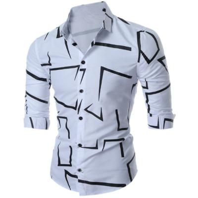 Men's Shirt Stand Alone Shirt Men's Irregular Printed Men's Long Sleeve Shirt Bottom Shirt