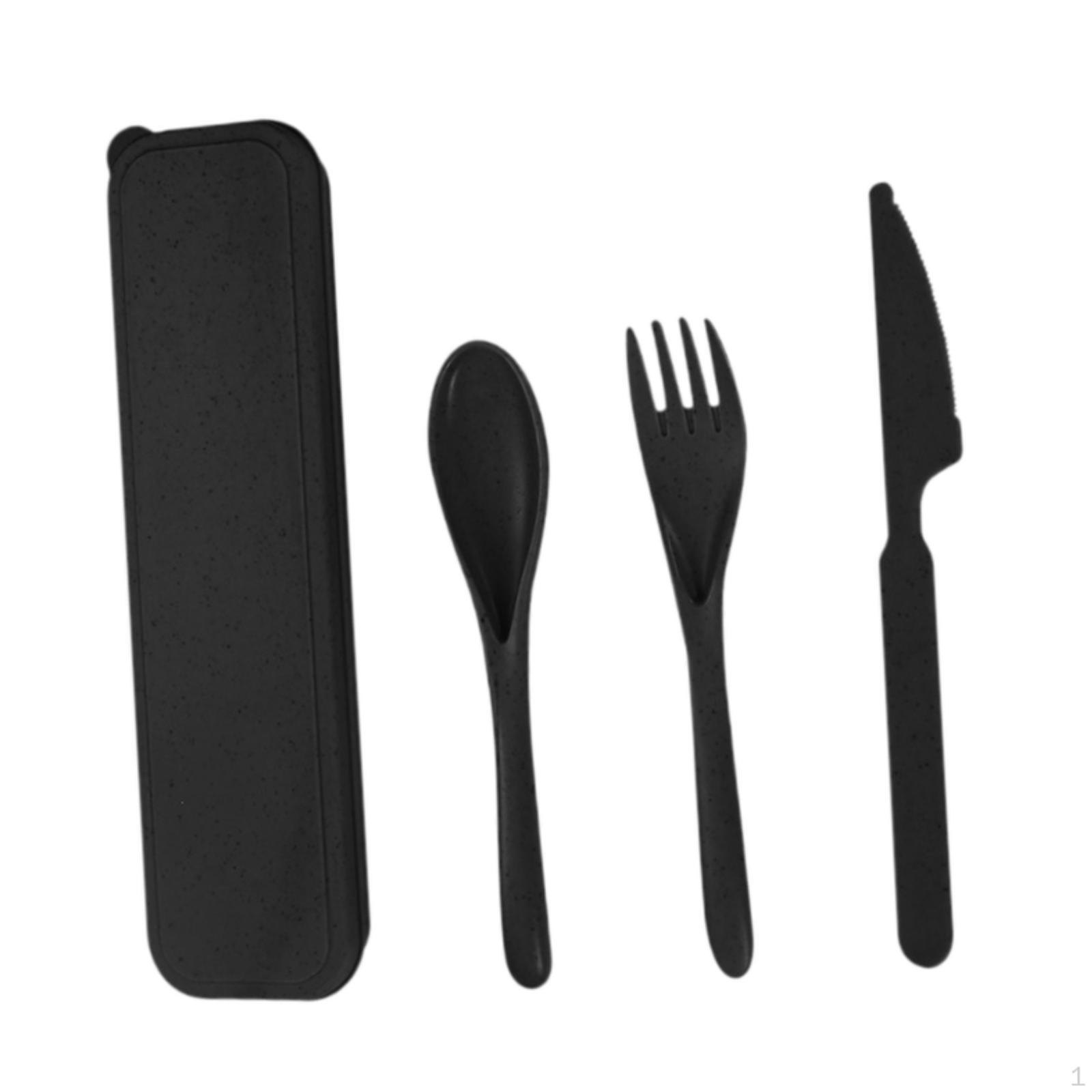 

Набір столових приладів для кемпінгу. Дорожній набір. Компактний посуд чорний