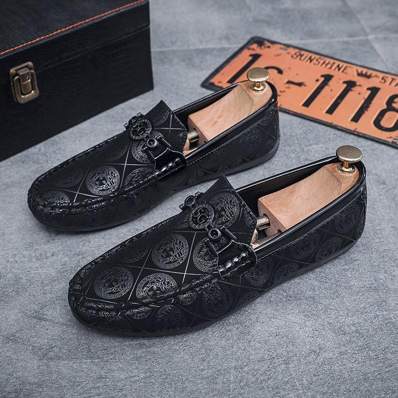

Men s shoes spring and autumn black society guy Doudou shoes lazy soft-soled driving autumn one-pedal casual leather shoes trendy shoes 44